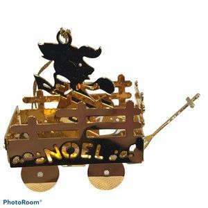 Vintage 1986 Gold Puppy In The Wagon Danbury Mint Christmas Ornament